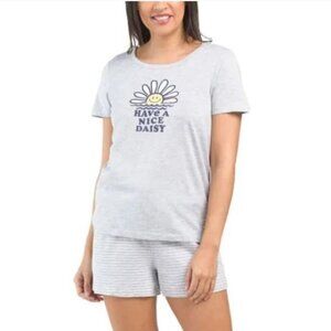 NWT LIFE IS GOOD Gray Cotton/Modal Pajama Shirt and Shorts Set Have a Nice Daisy